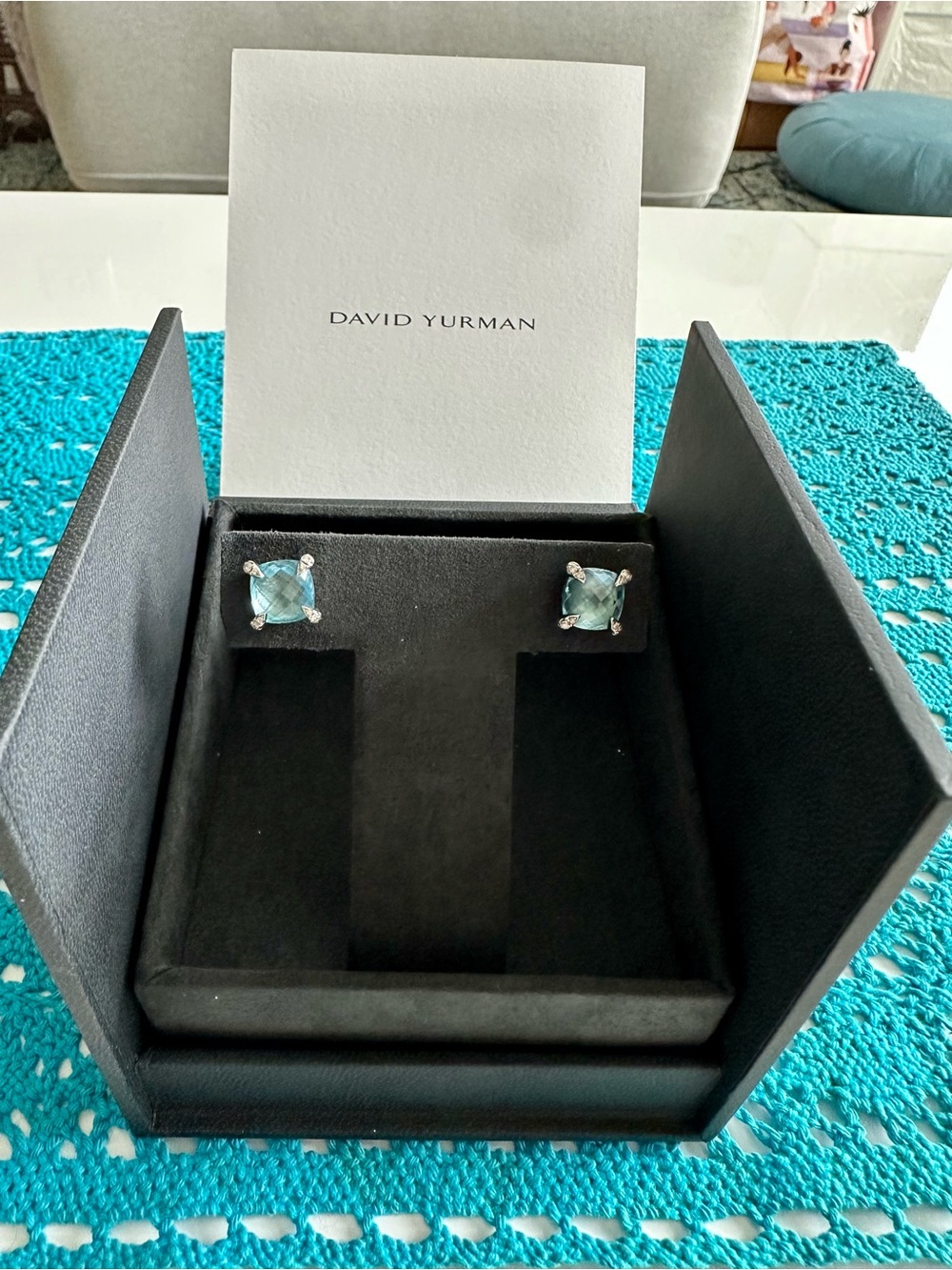 David Yurman Châtelaine Blue Topaz Diamond Stud Earrings 925